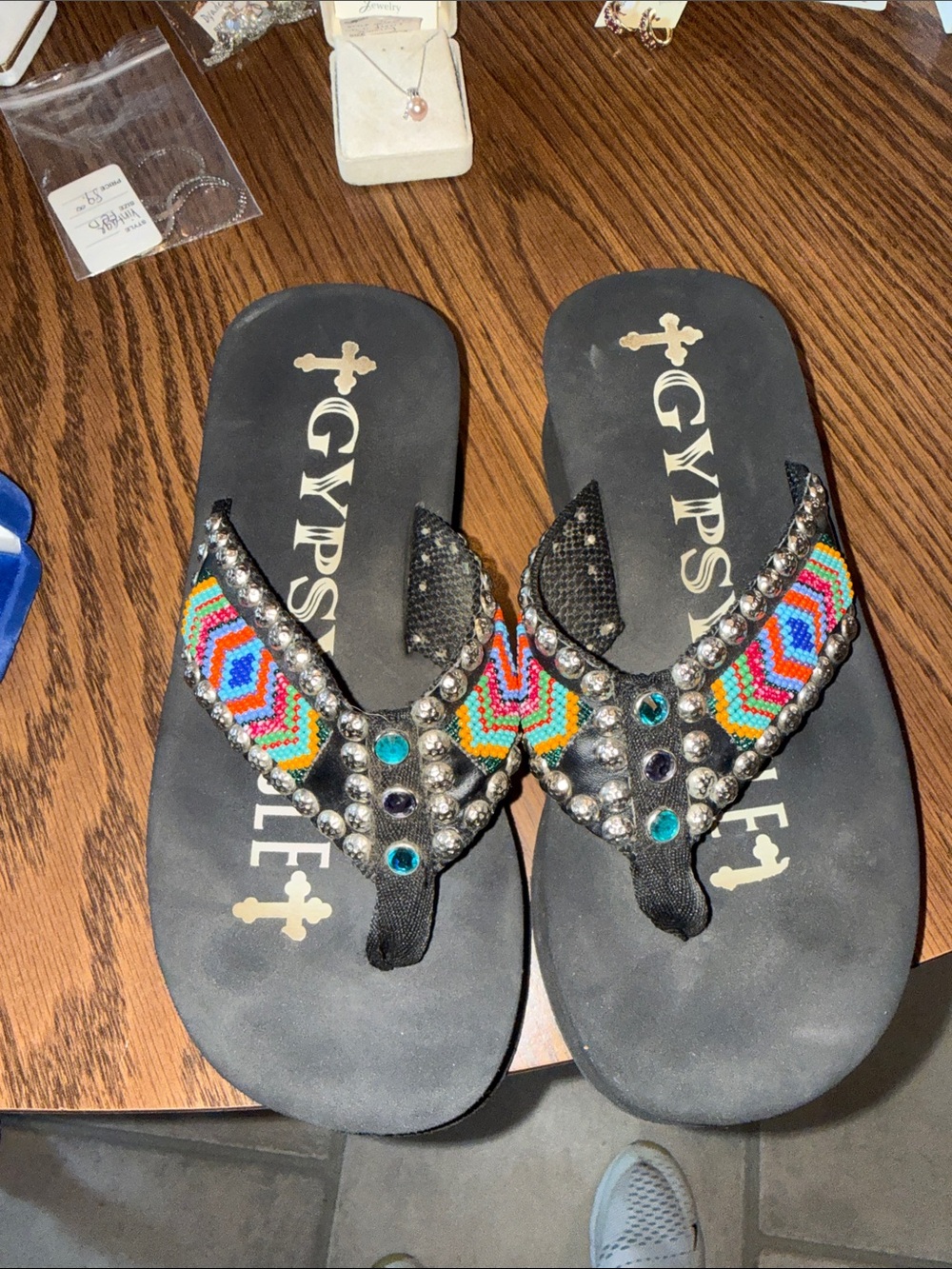 😍Great USED Condition Gypsy Soule Jewelled Beaded 8 Women's Flip Flop Sandal